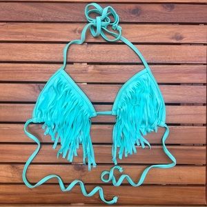 Stone Fox Swim Turquoise Fringe Triangle Bikini Top